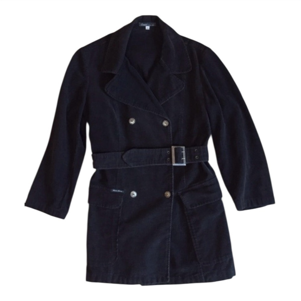 Guess Jeans Jacket Corduroy Coat Black S Vintage Y2K Belted Military Fall Casual